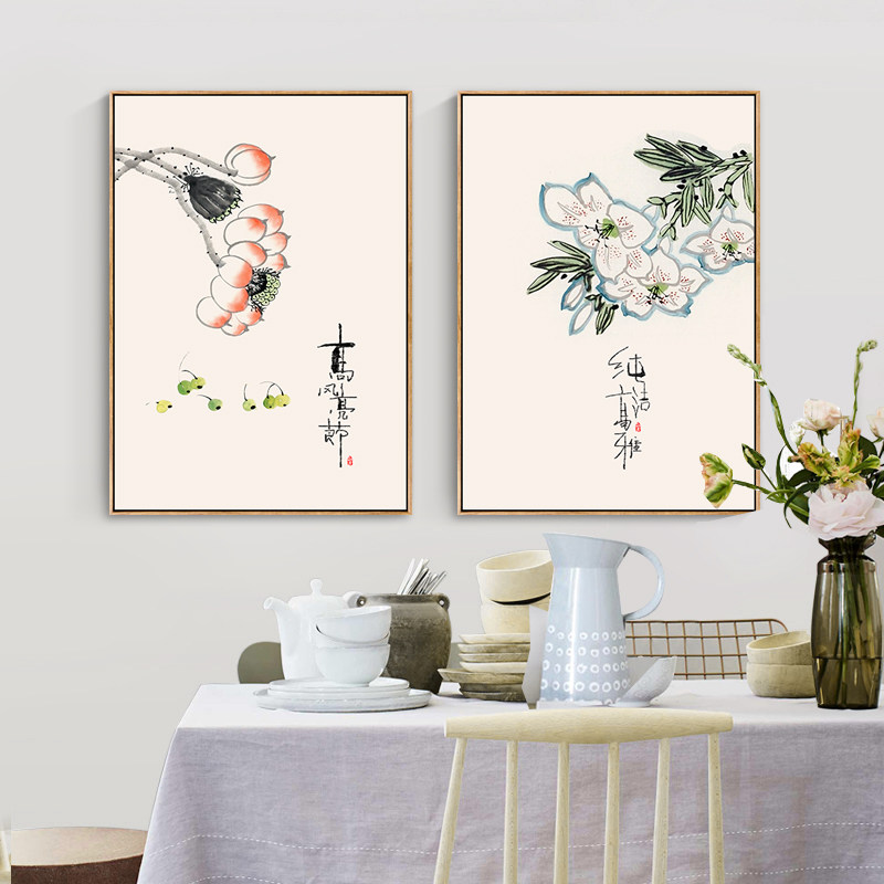 新中式餐厅装饰画三联饭厅挂画农家乐墙画厨房壁画创意个性中国风