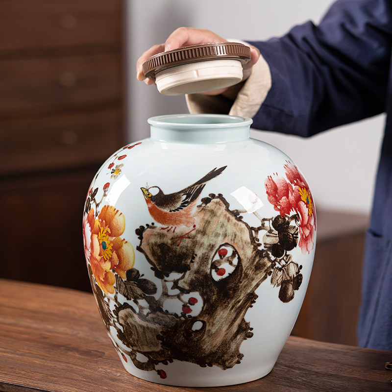 景德镇陶瓷酒坛子家用密封20斤50斤装高级青花存酒缸空瓶泡白酒罐