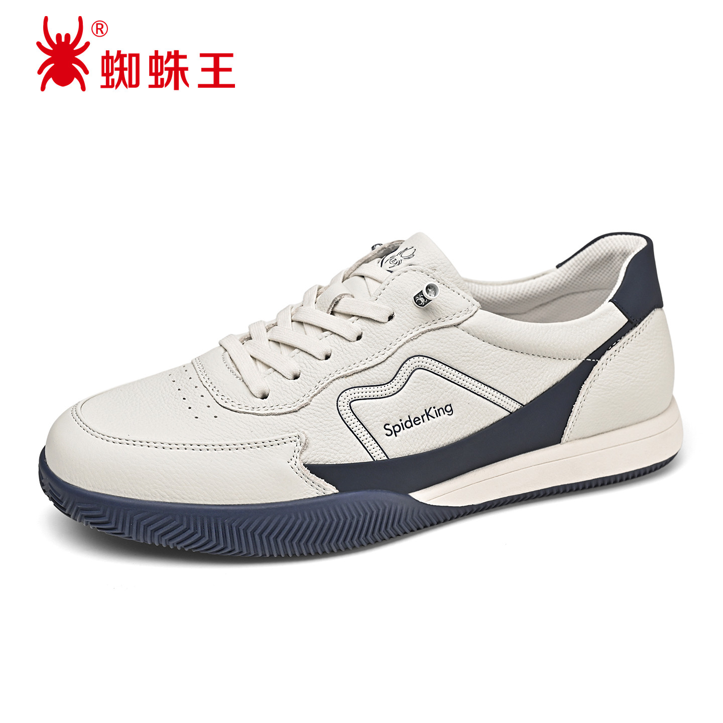 蜘蛛王男鞋真皮休闲板鞋百搭系带小白鞋运动休闲鞋