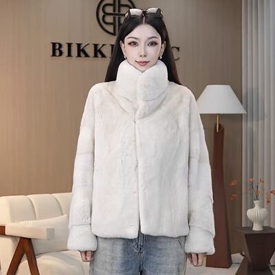 BIKKBLANC【晨雾莲湾】进口紫金短二水貂翻领分刀皮草6033花