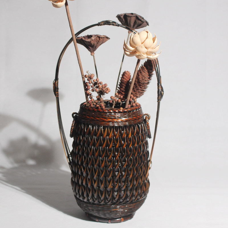 日式竹花器 壁挂式花器 手工竹艺竹编花篮 小原流花道插花花器