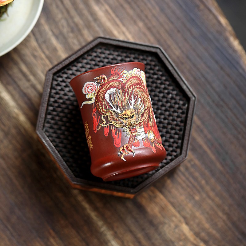 精品 名家泥绘大师张小岭 紫砂功夫茶杯小杯品茗杯底槽清主人龙杯