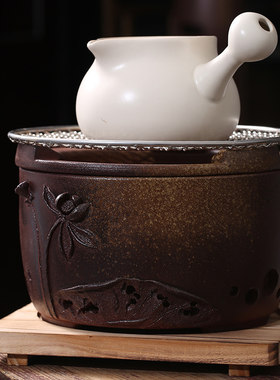 围炉火炭炉果木炭手工陶荷花煮茶炉陶壶复古室内炭火炉茶桌提梁壶
