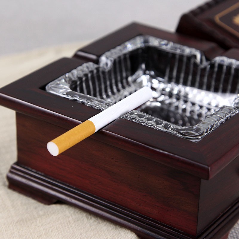 紫檀木烟灰缸实木质中式装饰烟缸时尚复古创意个性烟灰缸玻璃烟缸