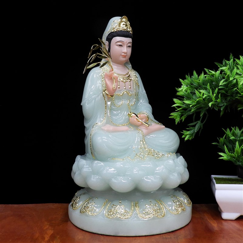 观音佛像仿翠玉佛像 合成汉白玉南海观音娘娘像 观音菩萨摆件