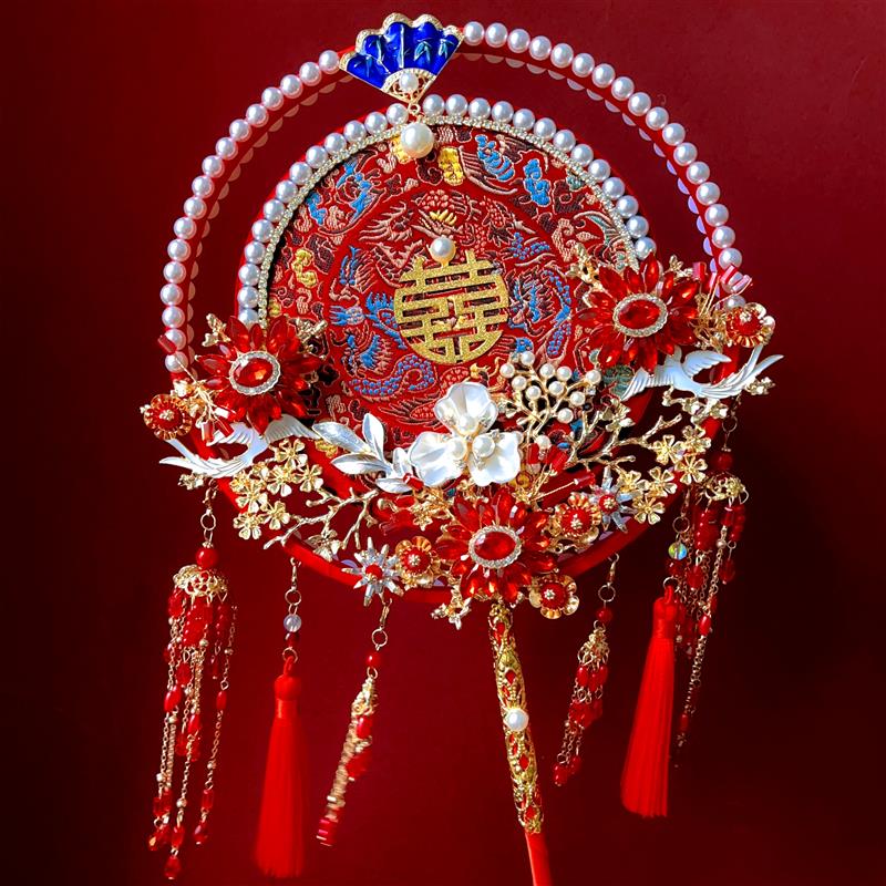中式红金双面双圈团扇diy材料包成品新娘结婚龙凤秀禾服手捧花束