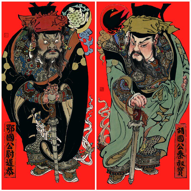 云中工作室第七版年画组门神周一新秦琼尉迟收藏临摹镇宅驱邪避凶