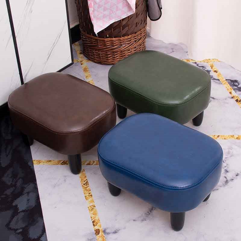 简约美式换鞋凳搁脚凳玄关入户穿鞋凳客厅家用板凳皮坐墩实木方凳