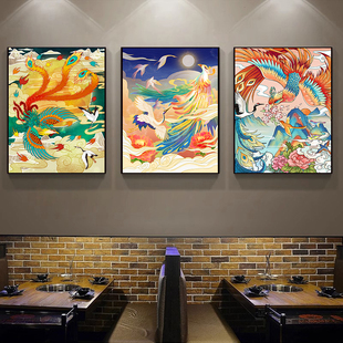 国潮百鸟朝凤图凤凰挂画新中式客厅玄关装饰画饭店火锅店墙面壁画