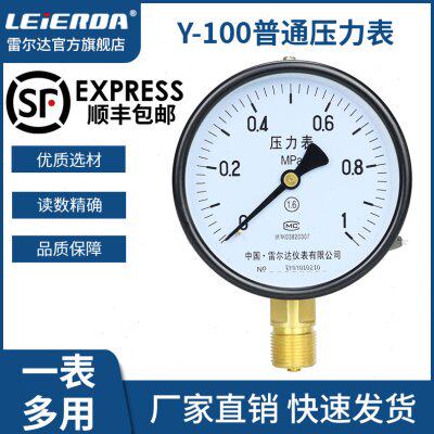 雷尔达 压力表Y-100 径向气压表自来水油压表真空负压表 0-1.6MPa