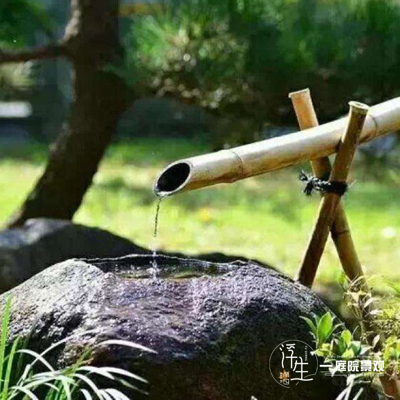 庭院石钵日式竹子流水景观水钵蹲踞户外民宿装饰摆件定制石盆石槽
