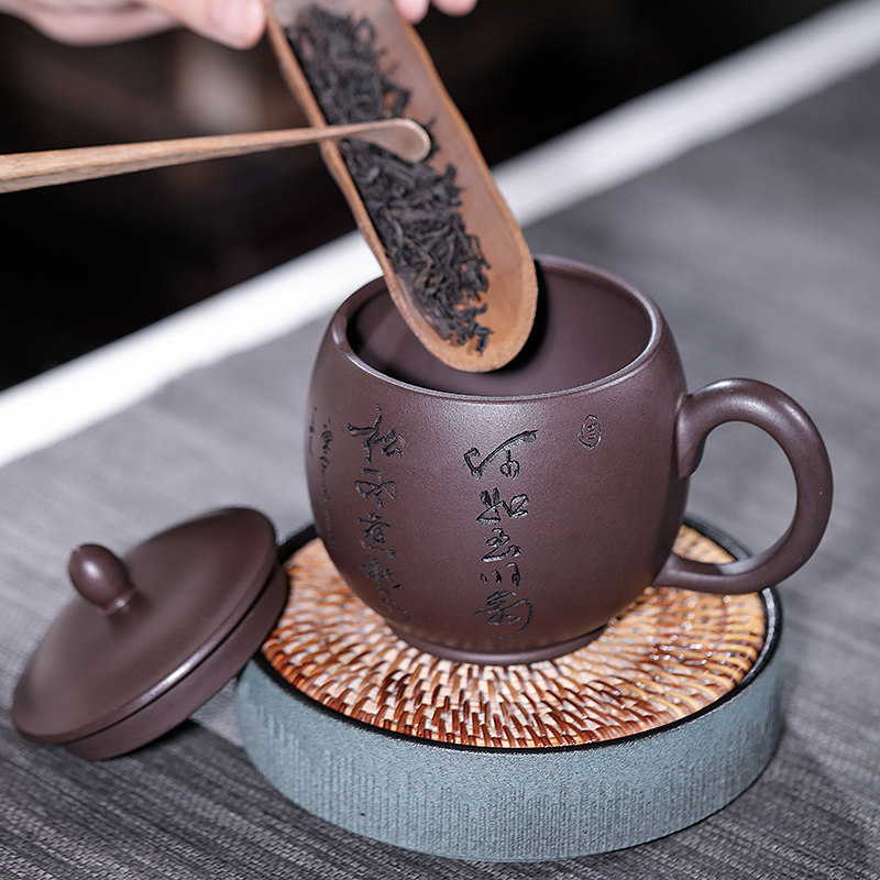 定制紫砂杯男士陶瓷主人杯带盖个人水杯家用泡茶杯礼品刻字父亲节