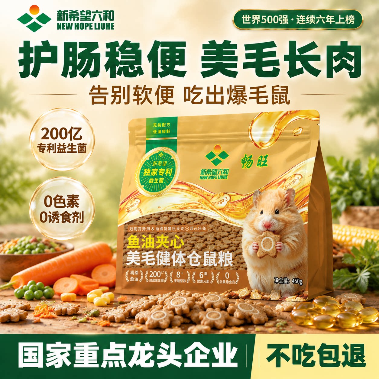新希望六和仓鼠粮食金丝熊全价粮侏儒益生菌护肠鱼油美毛长肉主粮