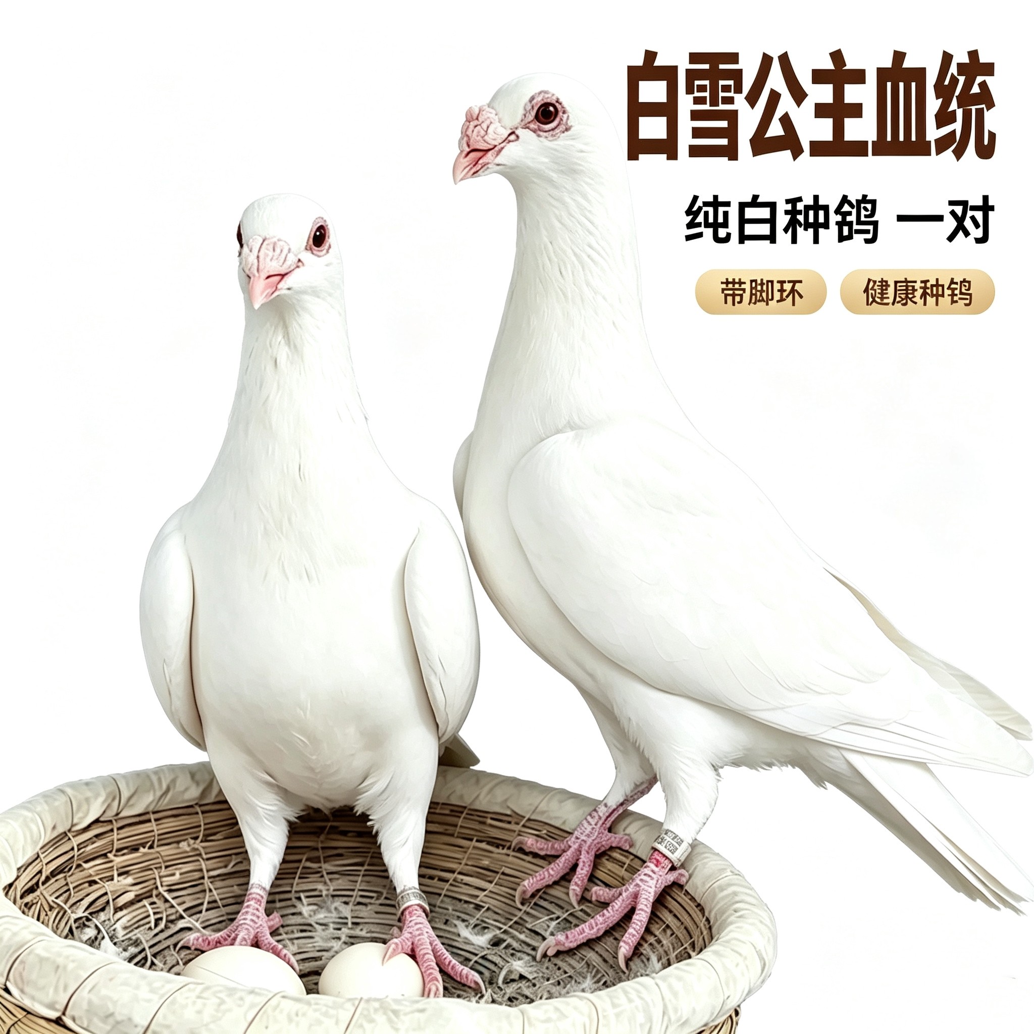 纯白雪公主血统赛鸽种鸽一对带环
