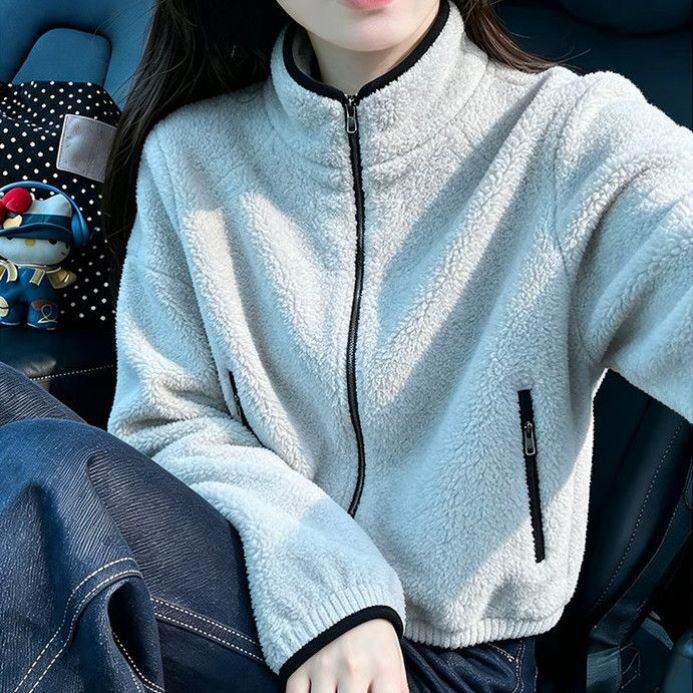 小香风毛毛立领外套显瘦休闲百搭保暖洋气小个子保暖网红外套女