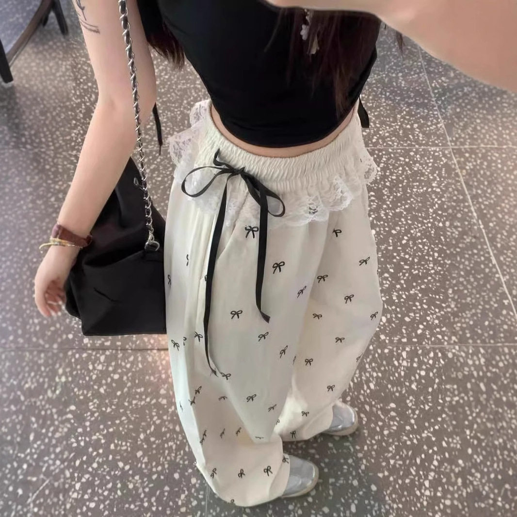 美式甜辣蝴蝶结蕾丝拼接