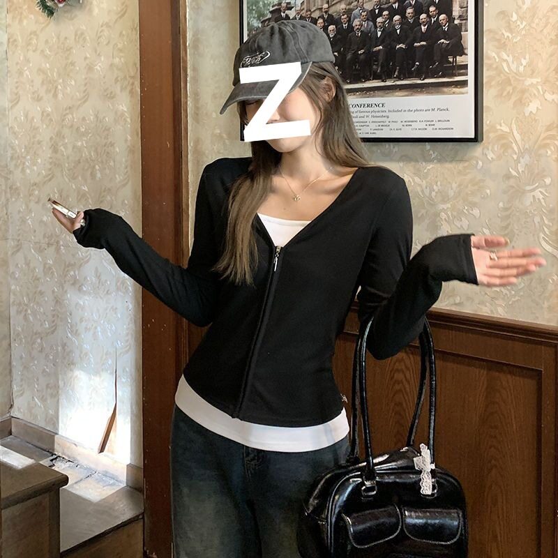 假两件黑白撞色德绒保暖