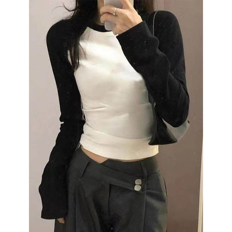 纯棉T恤女春秋季新款拼色