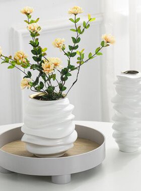 雨彤 金边陶瓷简约家居干花花瓶台面居家北欧现代摆件装饰品摆件