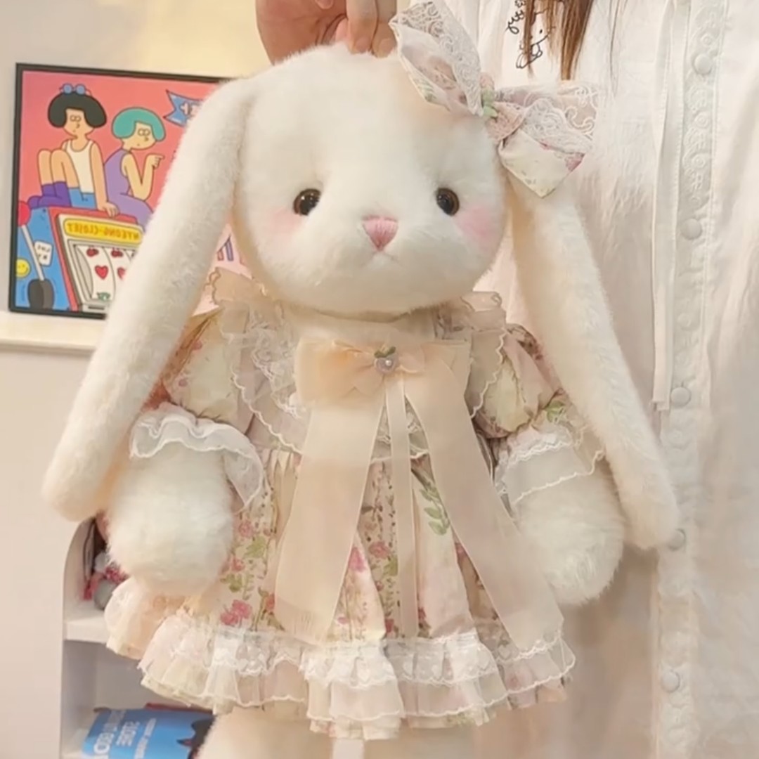 手工碎花兔毛绒抱睡玩偶送女友