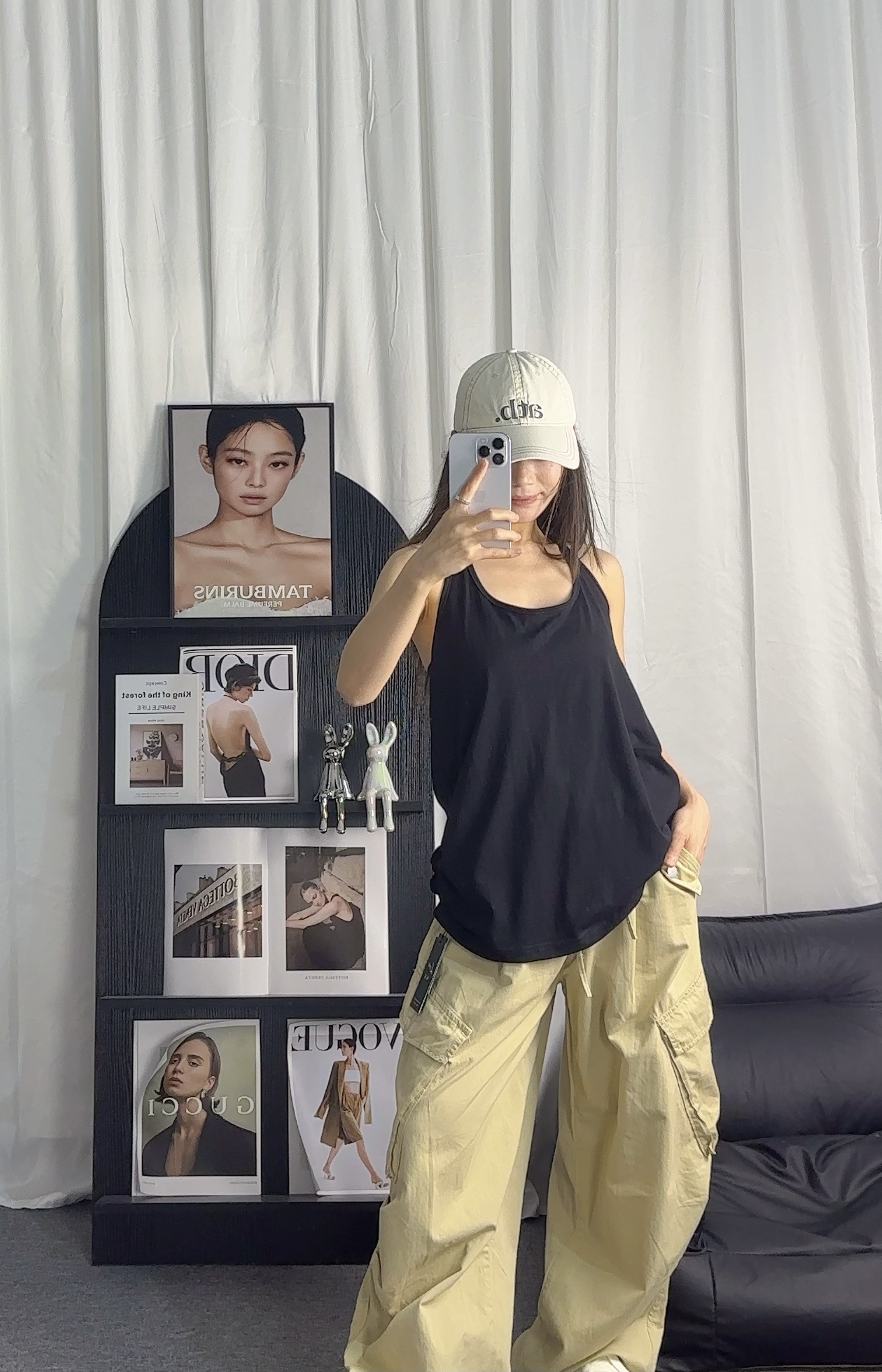 美式纯色棉质大U领吊带背心女辣背心吊带