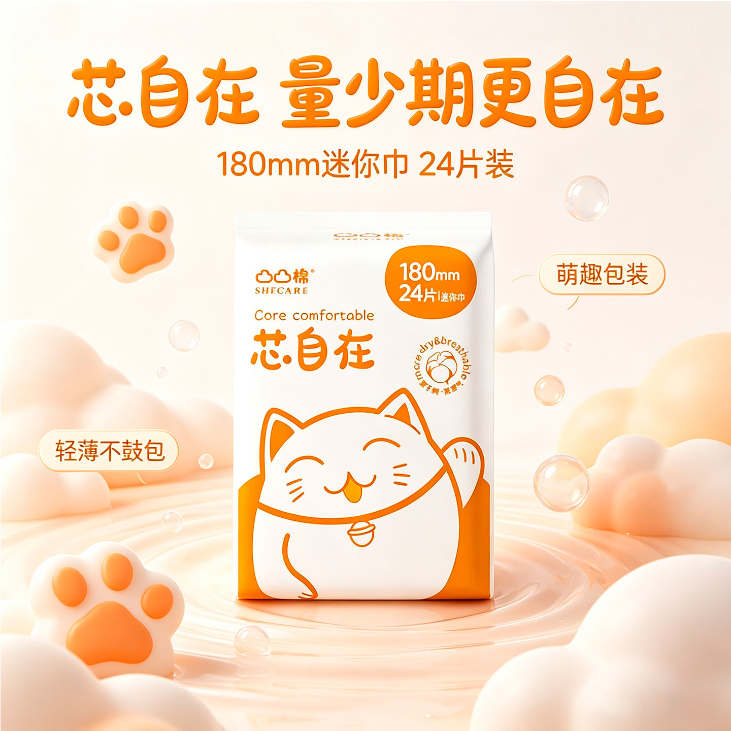 凸凸棉迷你卫生巾芯自在180m便携/口袋/口红卫生