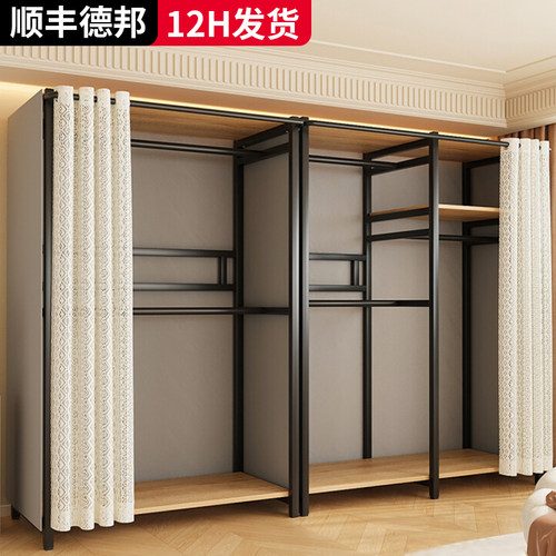 衣柜简易组装入户柜卧室家用金属衣帽架出租房衣橱小卧室衣柜子