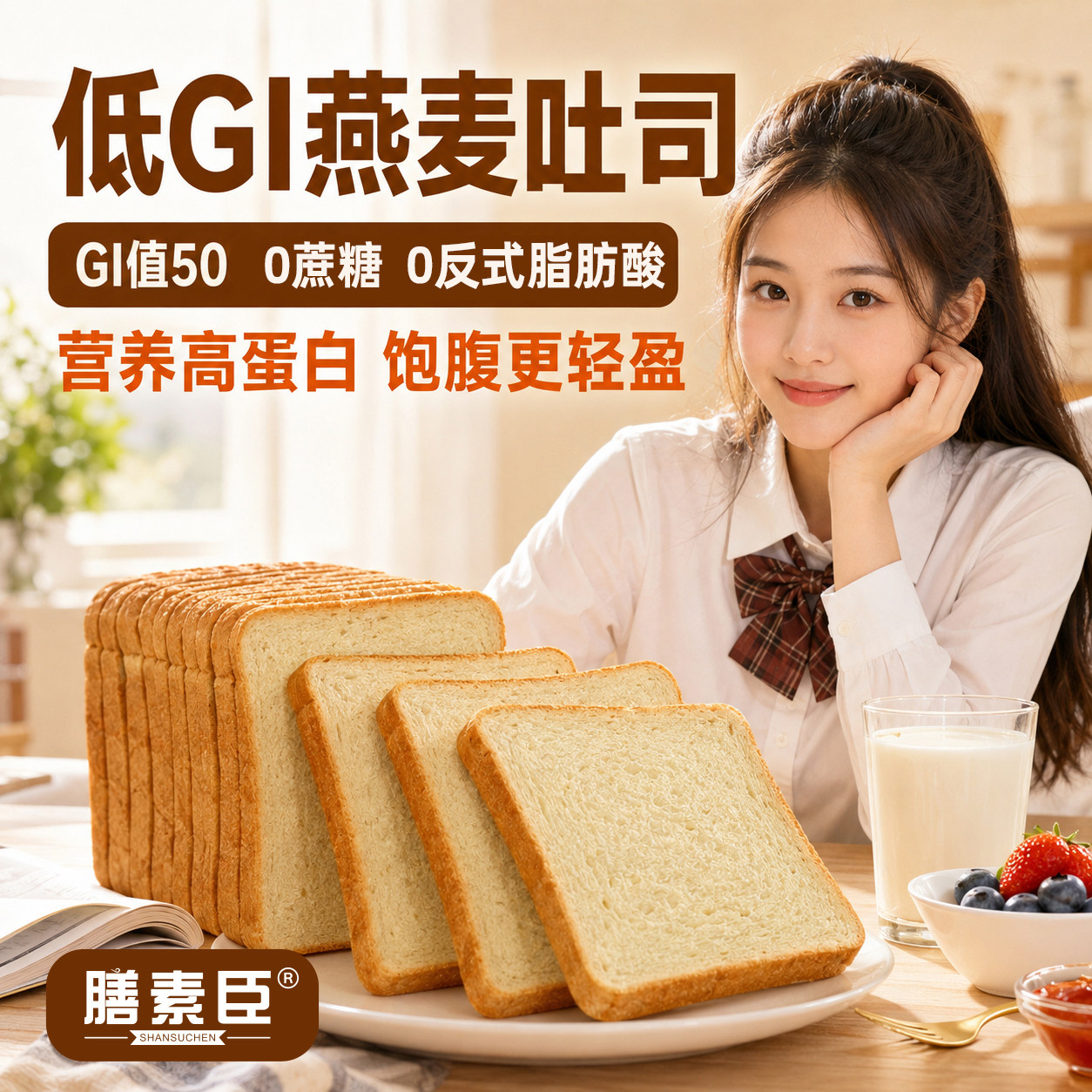 膳素臣低GI燕麦面包吐司低升糖慢糖尿人孕妇零食高蛋白主食早餐