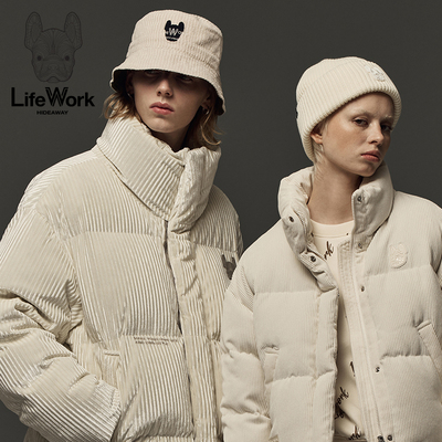 LIFEWORK HIDEAWAY灯芯绒立领短款羽绒服女加厚保暖面包服冬外套