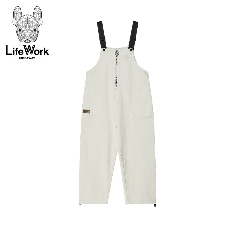 LIFEWORK HIDEAWAY背带裤女宽松多口袋直筒长裤白色休闲裤束脚裤图片