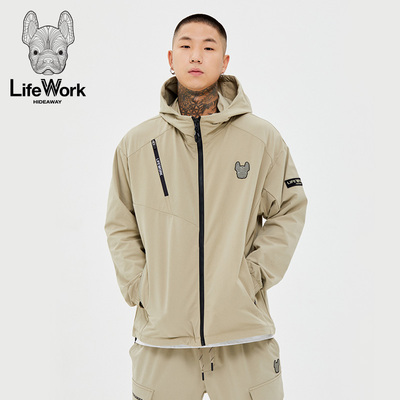 LIFEWORK HIDEAWAY连帽拉链夹克男休闲运动外套卡其色户外防风