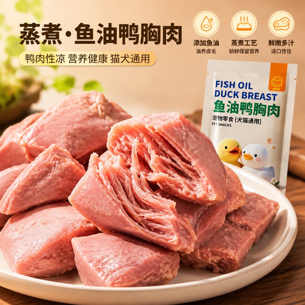 鸭胸肉宠物零食蒸煮鲜肉高蛋白狗狗训练奖励猫咪营养零食湿润不柴