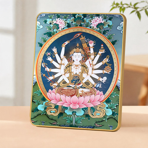 新中式唐卡风格禅意装饰摆台金边圆角画框客厅玄关家居装饰画