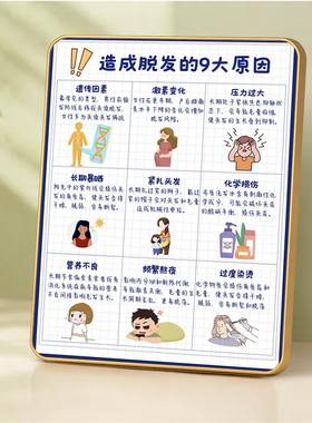 造成脱发九大原因科普装饰相框养发馆理发店墙面装饰展示摆台