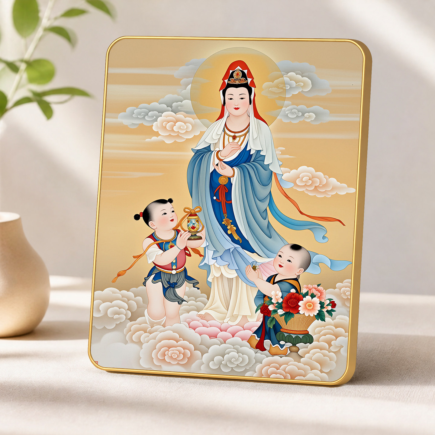 新中式送子观音金边摆台装饰画客厅卧室喜庆吉祥挂画