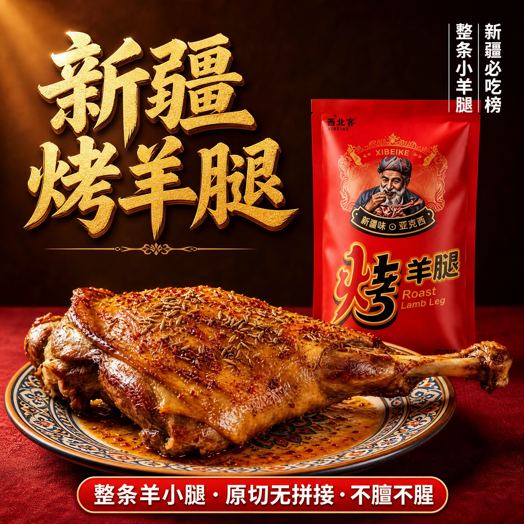 新疆特产西北客秘制烤羊腿传统风味手撕熟食鲜嫩羊肉真空包装即食