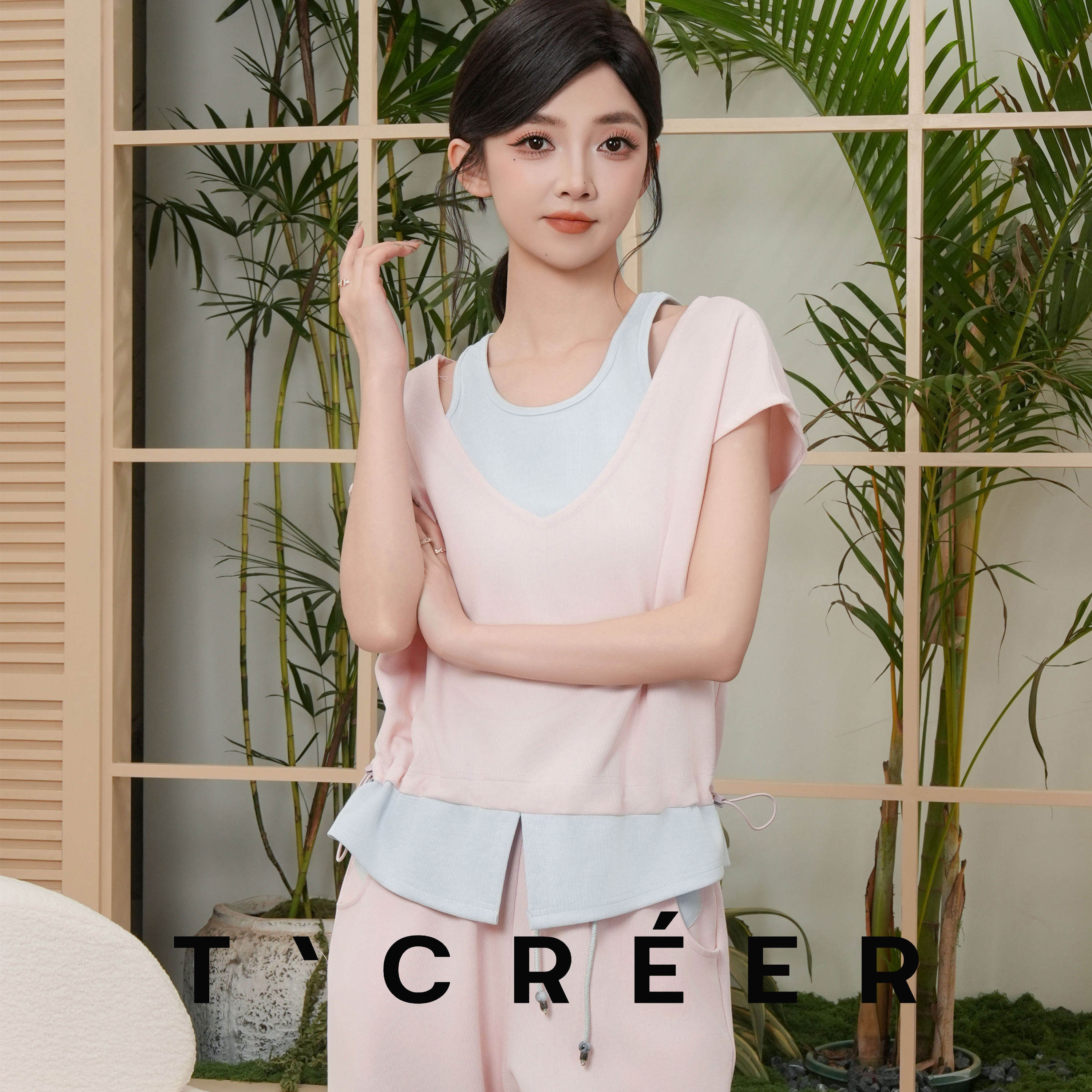 T`CREER｜【伊水芙蓉】休闲风假两件设计套装裤女夏季时尚运动