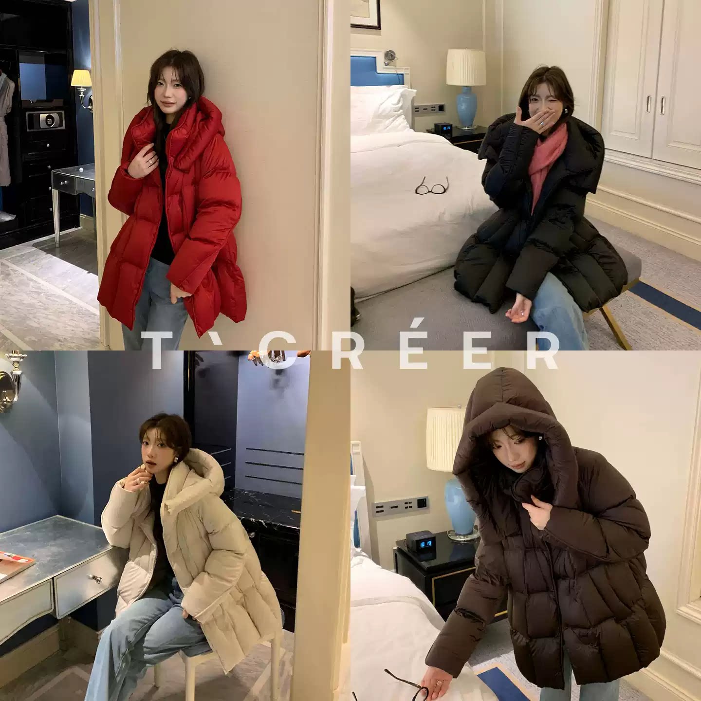 T`CREER 韩系甜美连帽羽绒服女冬季2026新款休闲减龄白鹅绒厚外套