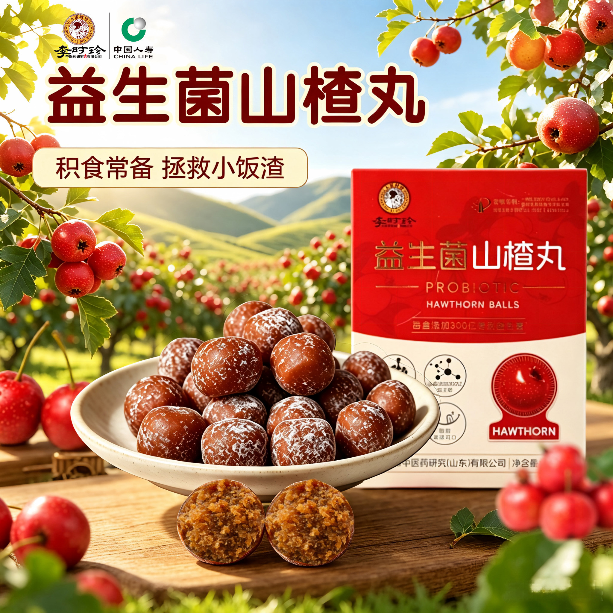 李时珍山楂丸健开胃益生菌无蔗糖小时候吃的老式大山楂球儿童零食