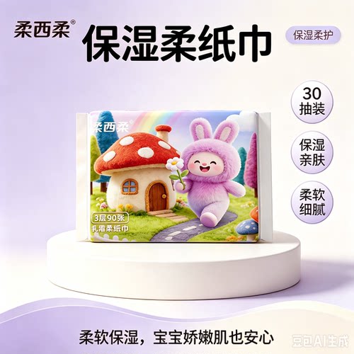 【品牌补贴】柔西柔乳霜柔纸巾90张云柔巾加厚便携装保湿面巾纸