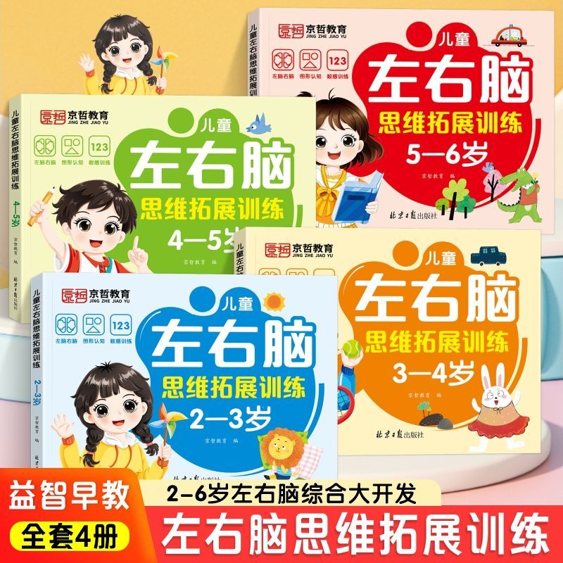 儿童左右脑智力开发2-3-4-5-6岁全脑思维逻辑提高专注力观察力训练认知启蒙书思维拓展训练启蒙认知早教数学迷宫连线颜色形状