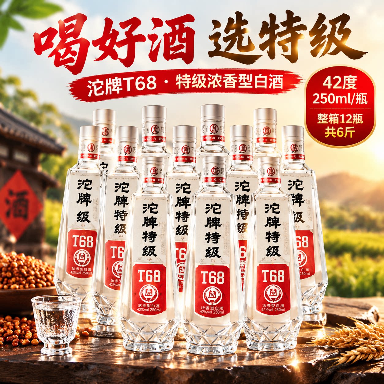 沱牌T68特级42度250ml浓香型半斤装纯粮白酒固态发酵自饮小酌聚餐