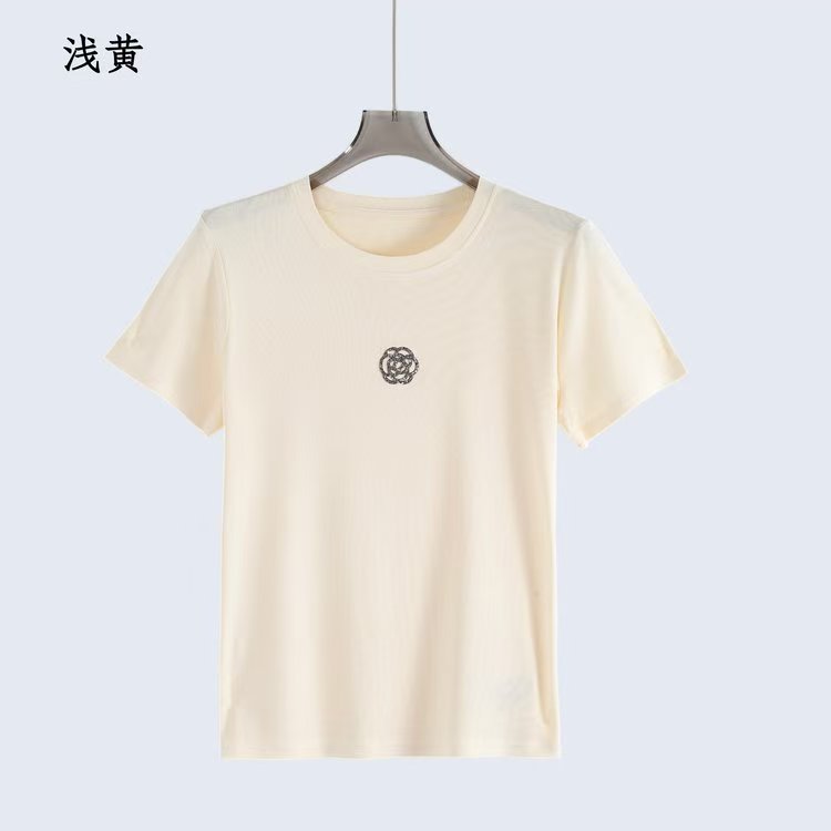 【CC家CC】高品质透气凉感！【山茶花]烫钻圆领短袖ZR2705-1