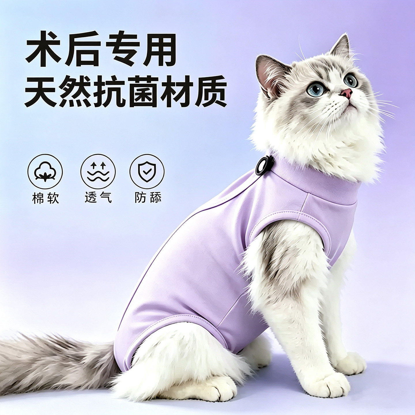莫代尔纯棉轻薄衣柔软猫咪绝育服图片