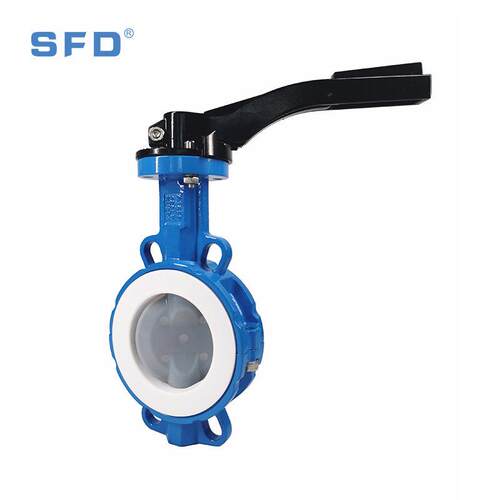四耳衬氟蝶阀铝合金手柄D71F4/16C-DN100阀门软密封耐腐蚀法兰