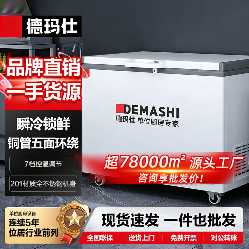 德玛仕卧式冰柜商业用冷冻大容量饭店厨房专用单双门冰箱冷冻柜