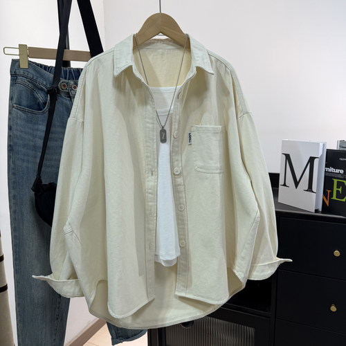 高级感厚实纯棉衬衫女秋季新品米