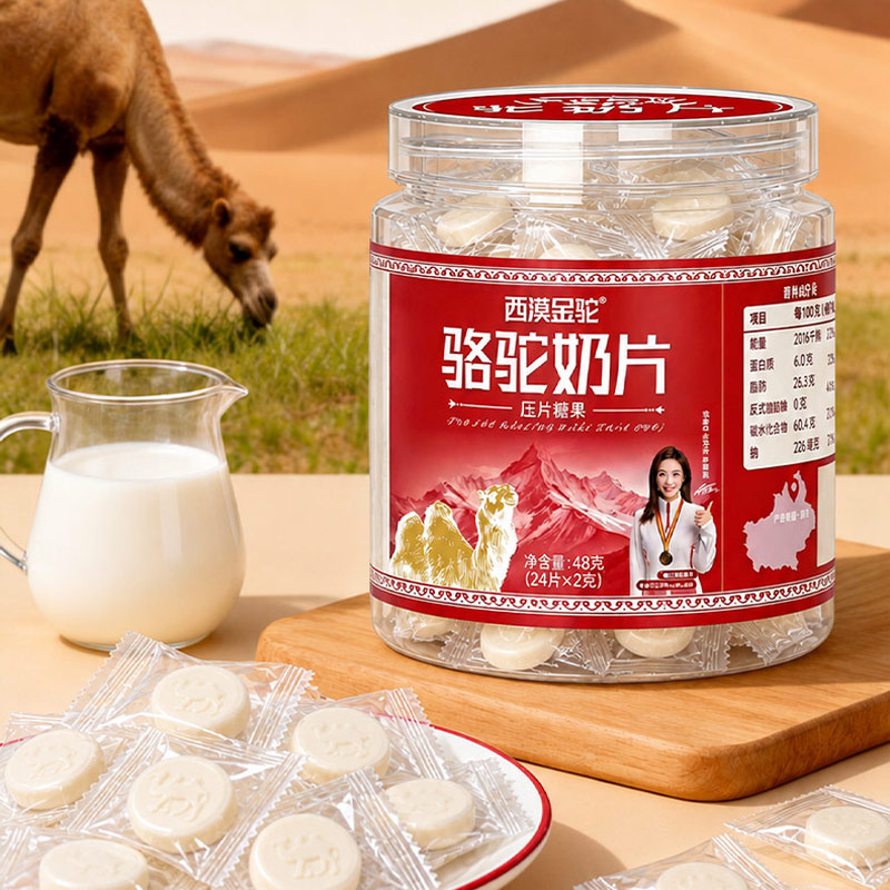 西漠金驼新疆正宗骆驼奶片0蔗糖干吃奶贝零食无添加剂48g/罐