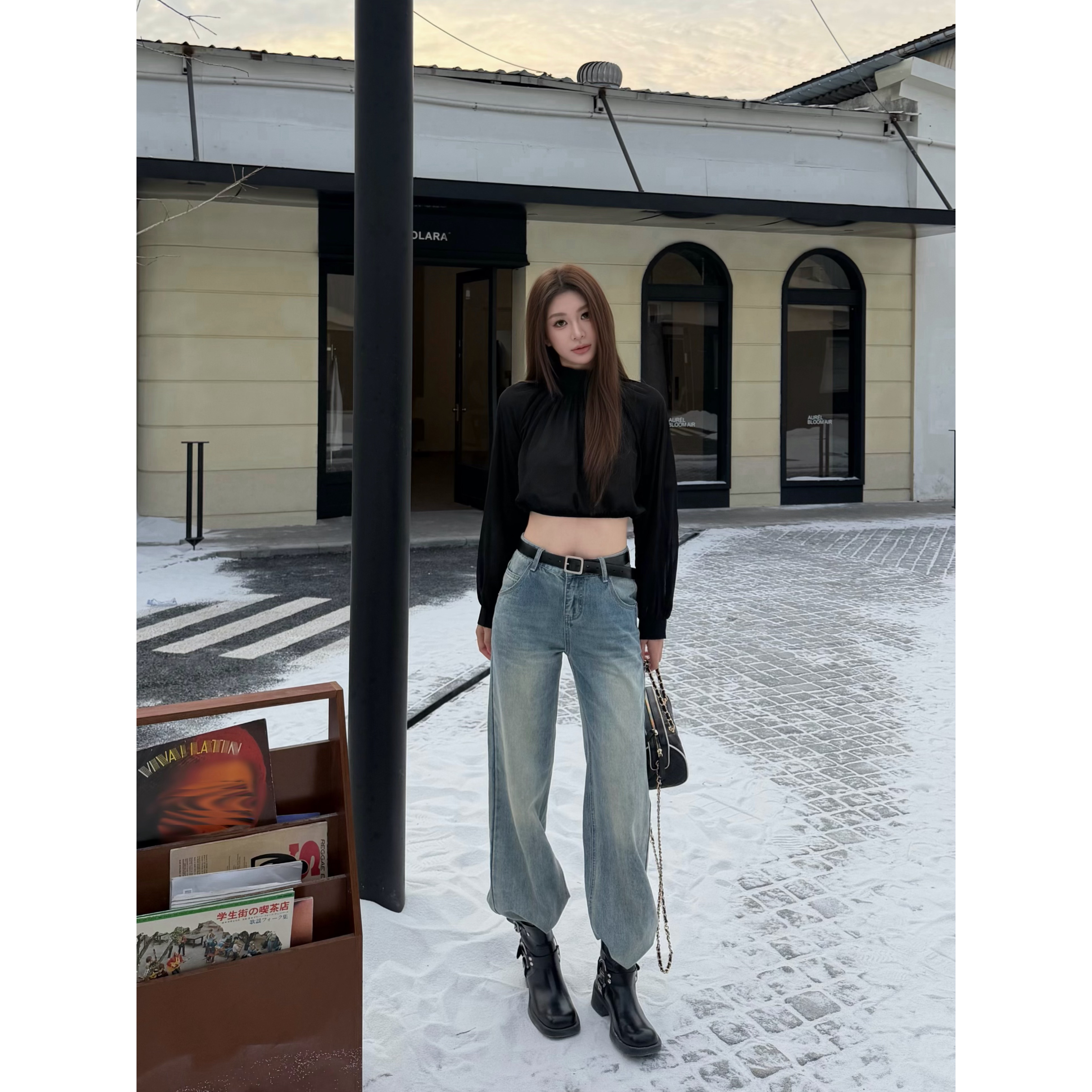 【禾野安然】水洗低腰牛仔裤女新款秋季宽松显瘦设计感小众阔腿裤