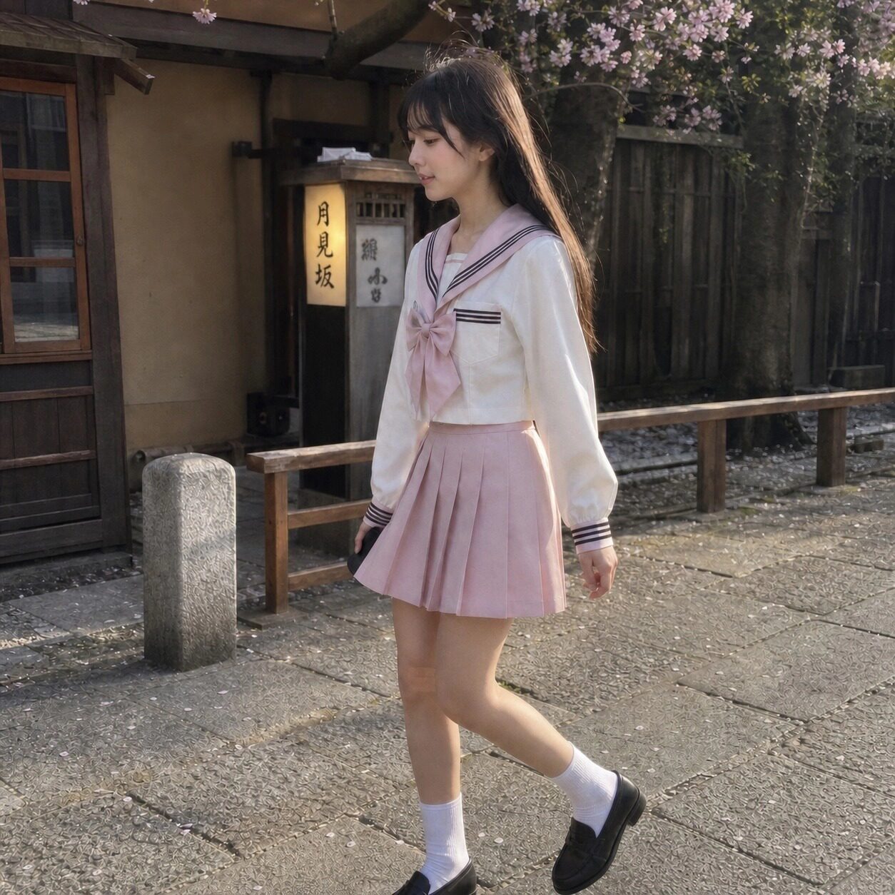 花星社小町樱粉色黑三本JK水手服